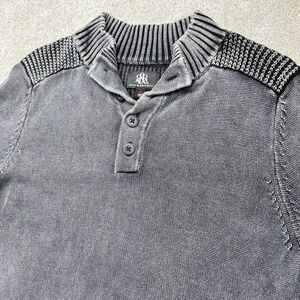 Rock & Republic Sweater Mens XL Gray Henley Mock Neck Cotton Waffle Knit